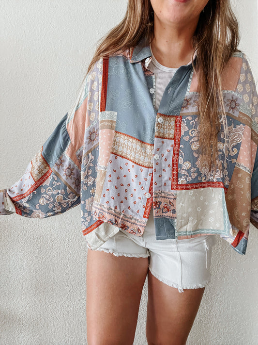 Paisley Crop Button Up Shirt